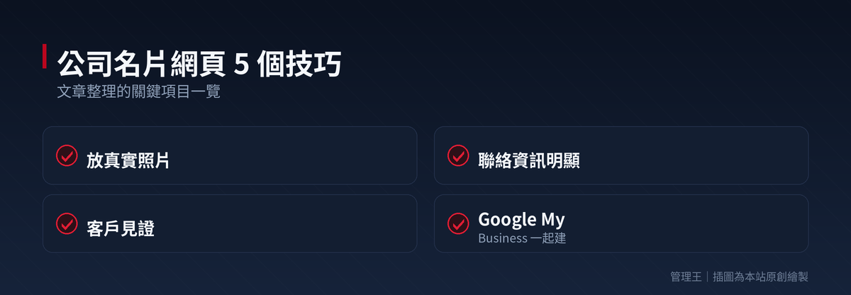 公司名片網頁怎麼做？2026 台灣中小企業實戰指南（Linktree、Carrd、Beacons、管理王深度比較）：本文重點整理